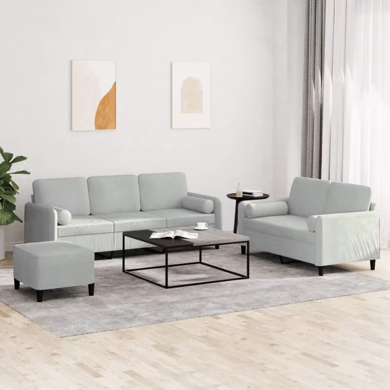 Maison Exclusive - Set divano a 3 posti con cuscini in velluto grigio chiaro
