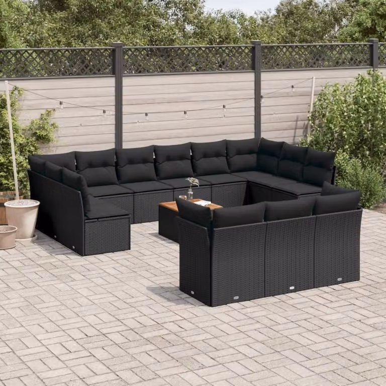 Maison Exclusive - Set Divani da Giardino 14pz con Cuscini in Polyrattan Nero