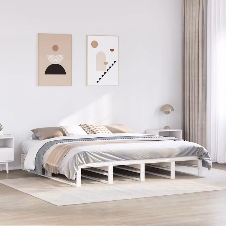 vidaXL Giroletto in legno massello di pino bianco con doghe fisse L/P: 200 x 200 cm