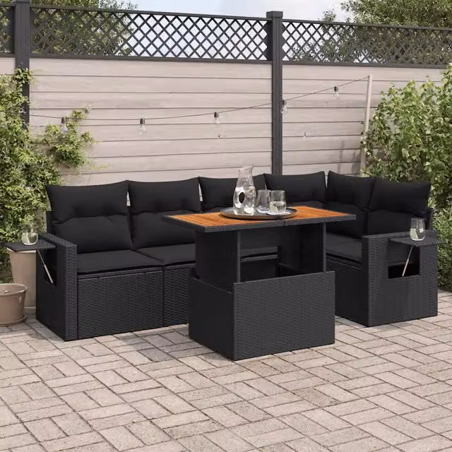 Set Divano da Giardino 6 pz con Cuscini Nero in Polyrattan 3327149