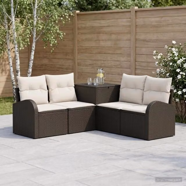 Set di divani 5 pz Nero e Bianco Crema 179 x 179 x 85 cm 3447769