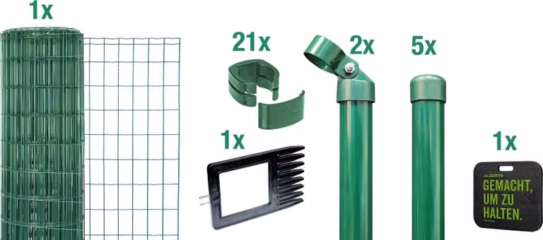 Alberts 693473 Fix-Clip Pro come set completo di recinzione, per la posa nel calcestruzzo con cuscinetto a ginocchio, verde, altezza 81 cm, lunghezza 10 m