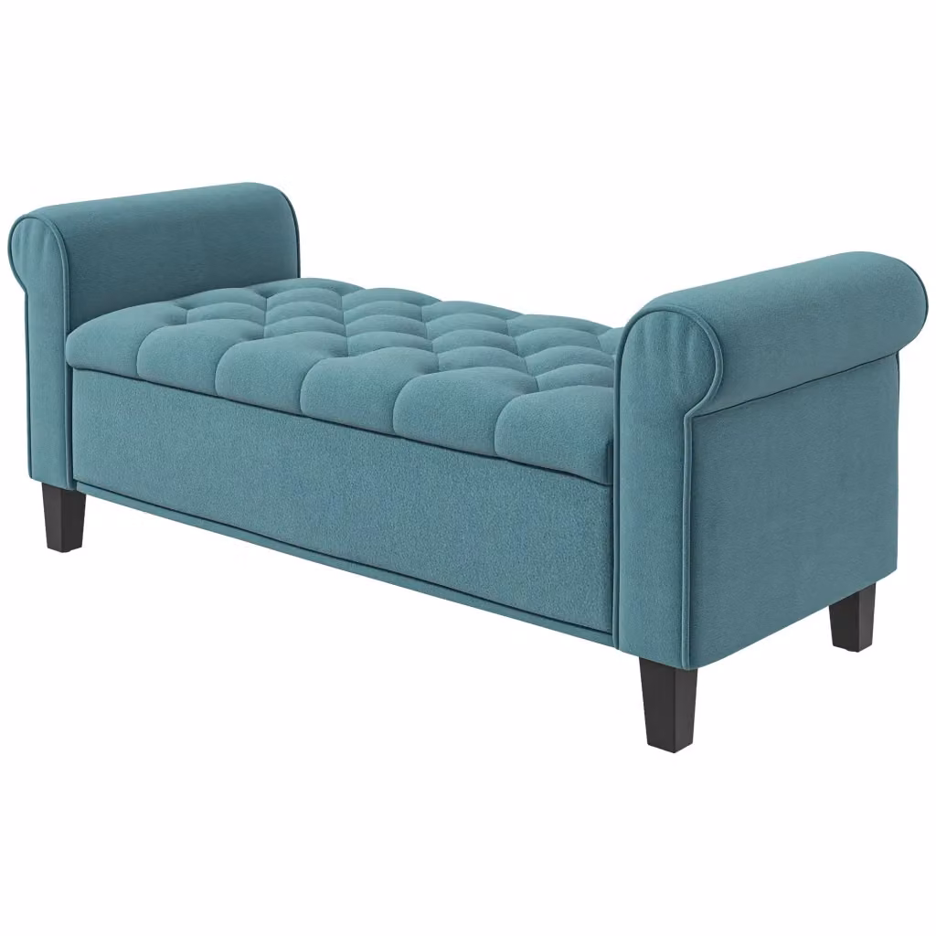 Pouf contenitore Zephmum in velluto verde con struttura in legno, L: 126 cm, P: 48.5 cm, H: 57 cm – 2