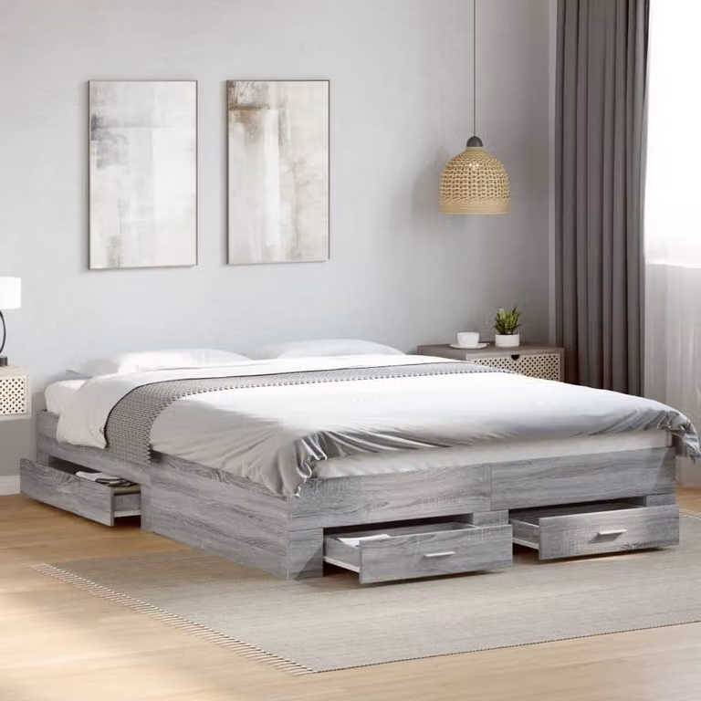 vidaXL Giroletto con Cassetti Grigio in Legno Multistrato, L/P/H: 140 x 200 cm