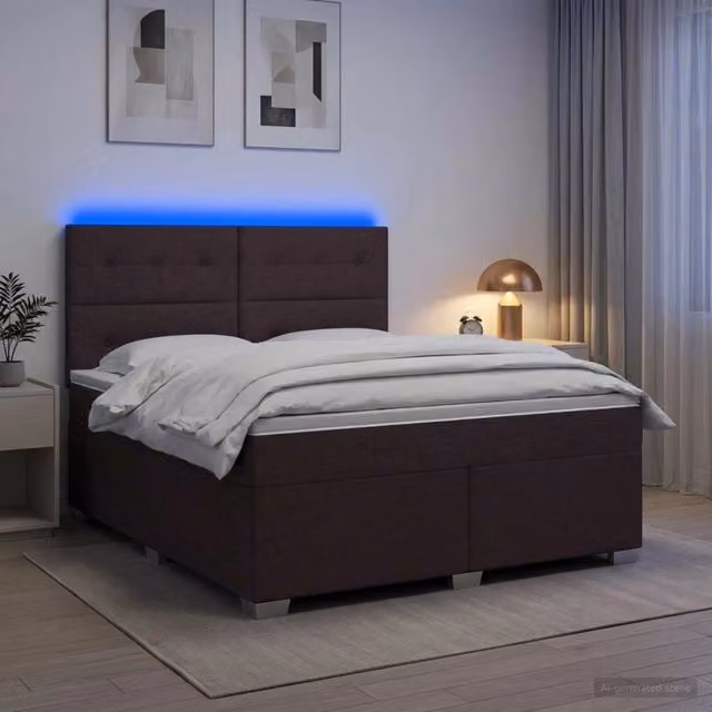 Letto box spring con materasso vidaXL in tessuto marrone con base a sollevamento, illuminazione sottostante e porta di ricarica USB, L/P: 140 x 190 cm – 1
