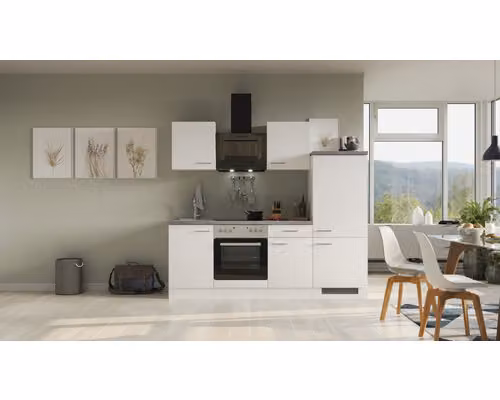 Blocco cucina con elettrodomestici Flex Well Varo 220 cm frontale colore mat bianco mobile colore bianco