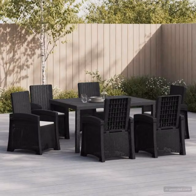 Set da pranzo da giardino moderno vidaXL in polyrattan composto da 7 pezzi, colori antracite e grigio – 1