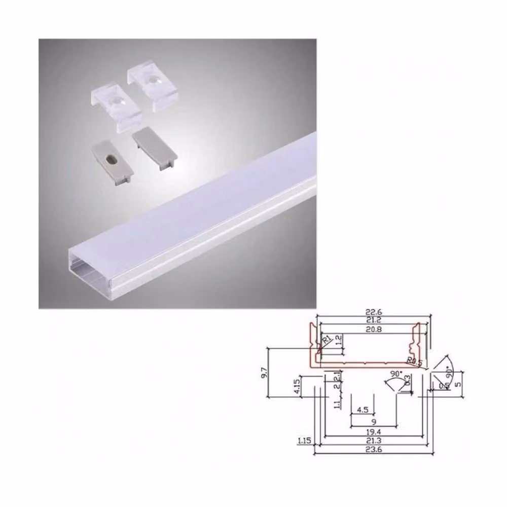 Profilo in alluminio slim Trade Shop con copertura opaca per strip LED AL-14, colore argento, lunghezza 2 m – 2