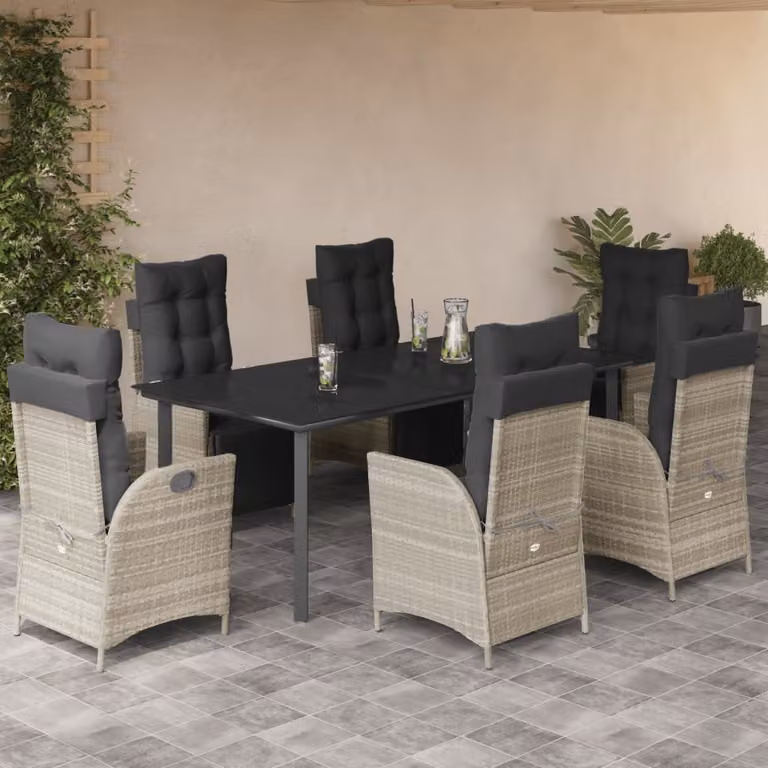 Set da pranzo da giardino vidaXL in polyrattan e vetro con 7 pezzi, colore antracite