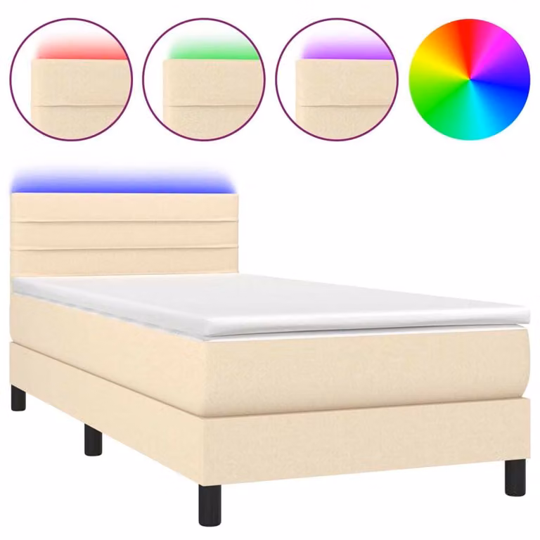 Letto a Molle con Materasso e LED Crema 100x200cm in Tessuto
