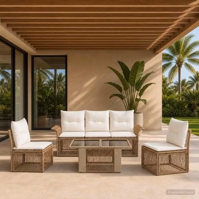 Set Divano da Giardino 6 pz Beige e Bianco Crema polyrattan 3436617