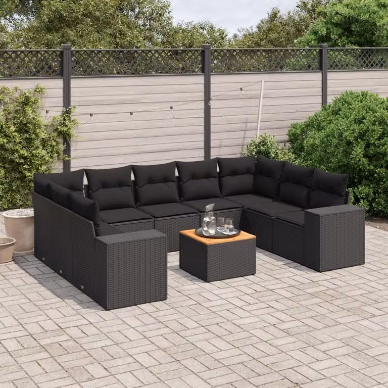 Maison Exclusive - Set Divani da Giardino 10pz con Cuscini in Polyrattan Nero