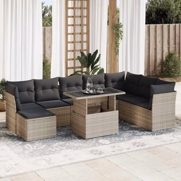 Maison Exclusive - Set Divano da Giardino 9pz con Cuscini Grigio Chiaro Polyrattan