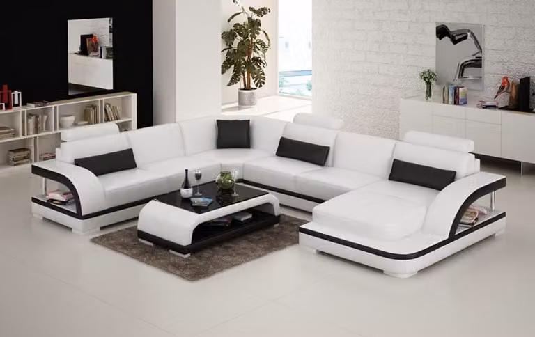 Ledersofa Couch Wohnlandschaft Ecksofa Eck Garnitur Design Modern Sofa mit USB