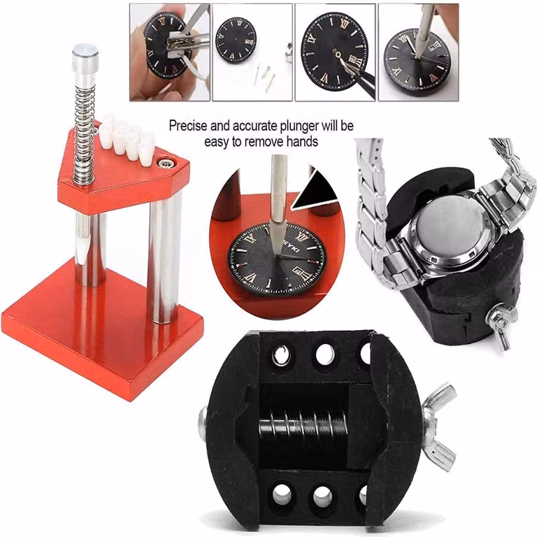 Set di strumenti per orologi, set di presse manuali per orologi con sollevatore e punzone per riparazioni