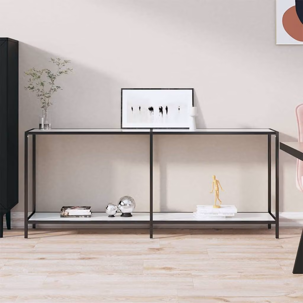 vidaXL Tavolo Consolle Moderno Bianco e Trasparente in Vetro Temperato e Metallo L: 180 cm, P: 35 cm, H: 75,5 cm