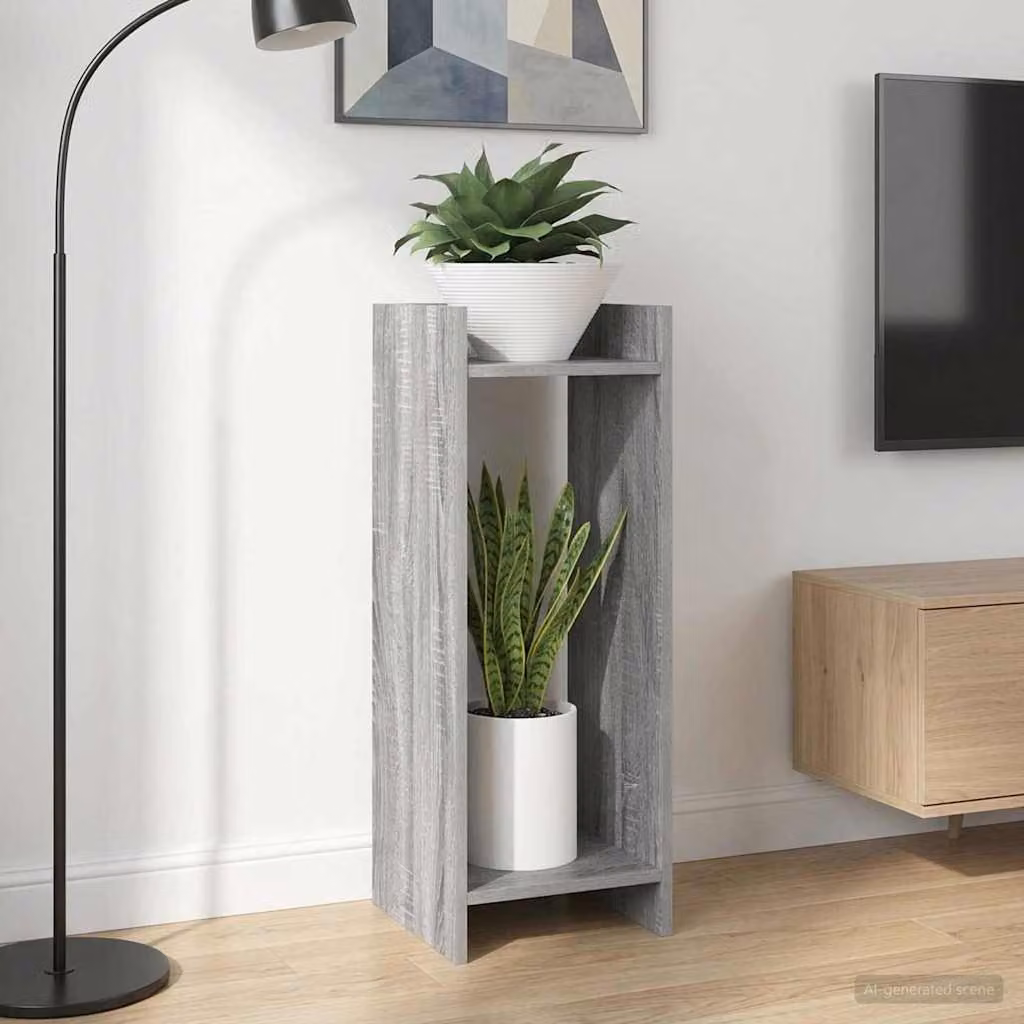 Set di 2 supporti per piante vidaXL in legno MDF, colore grigio opaco, L/P/H: 30 x 30 x 80 cm