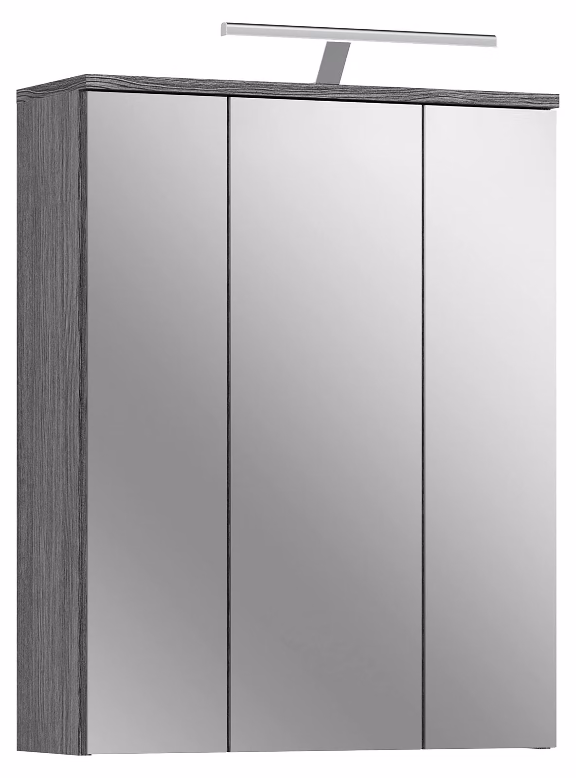 Specchio con illuminazione, 3 ante, 6 ripiani, finitura grigio fumo, dimensioni 60x77x21 cm