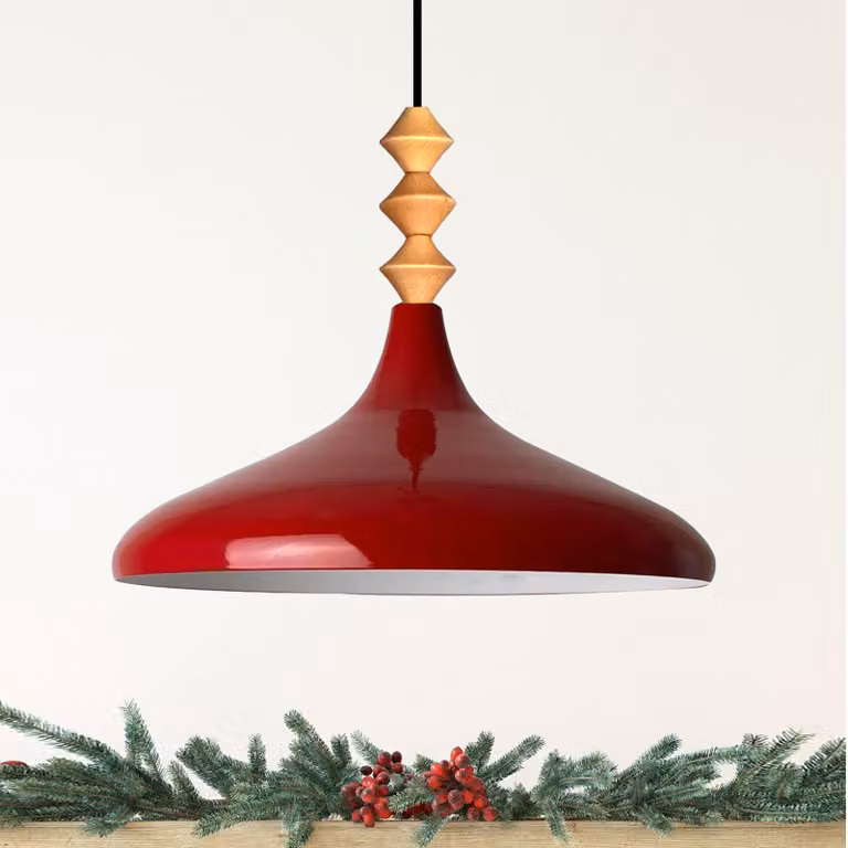 Champion Q Lampadario singolo in legno, rosso Luce a sospensione