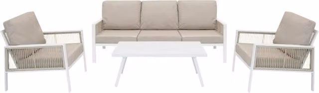 Set Mobili da Esterno 4 Pezzi in Alluminio Divano Tavolino Poltrone Bianco