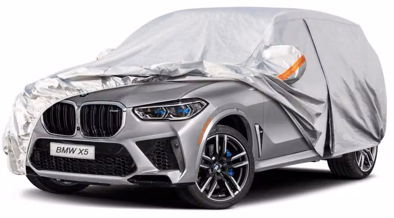 Copertura per auto Autoplane, impermeabile e traspirante, per BMW X5 (2010-2025), colore argento, con struttura a 6 strati e copertura completa per garage