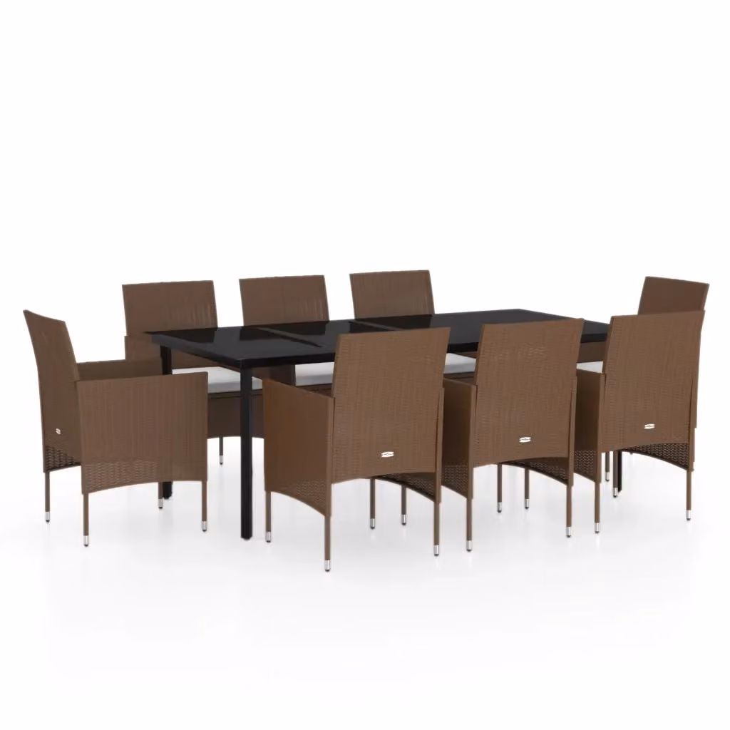 Set da pranzo da giardino vidaXL in polyrattan con tavolo in vetro e 9 pezzi marrone e nero – 2