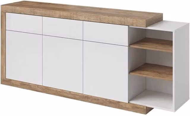 Buffet 200cm colori rovere e bianco lucido con numerosi vani contenitivi collezione SINATRA.
