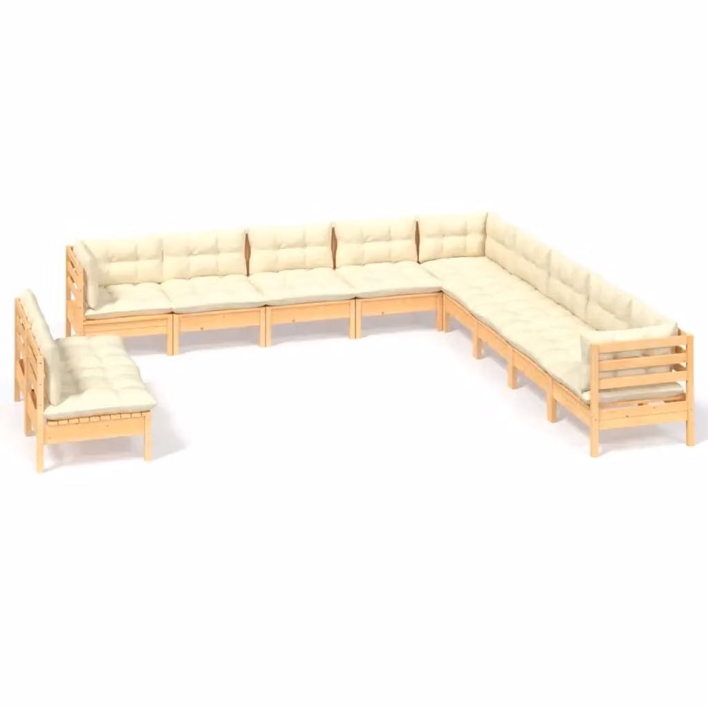 Set di divani da giardino vidaXL in legno massello di pino con cuscini beige, 11 pezzi – 2