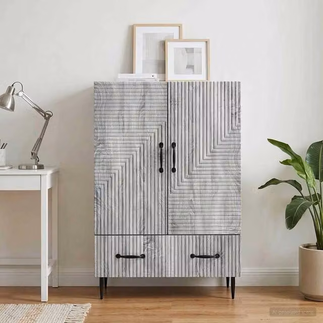 Credenza moderna vidaXL in legno MDF e metallo, colore grigio, L 66 cm x P 34,5 cm x H 95 cm – 1