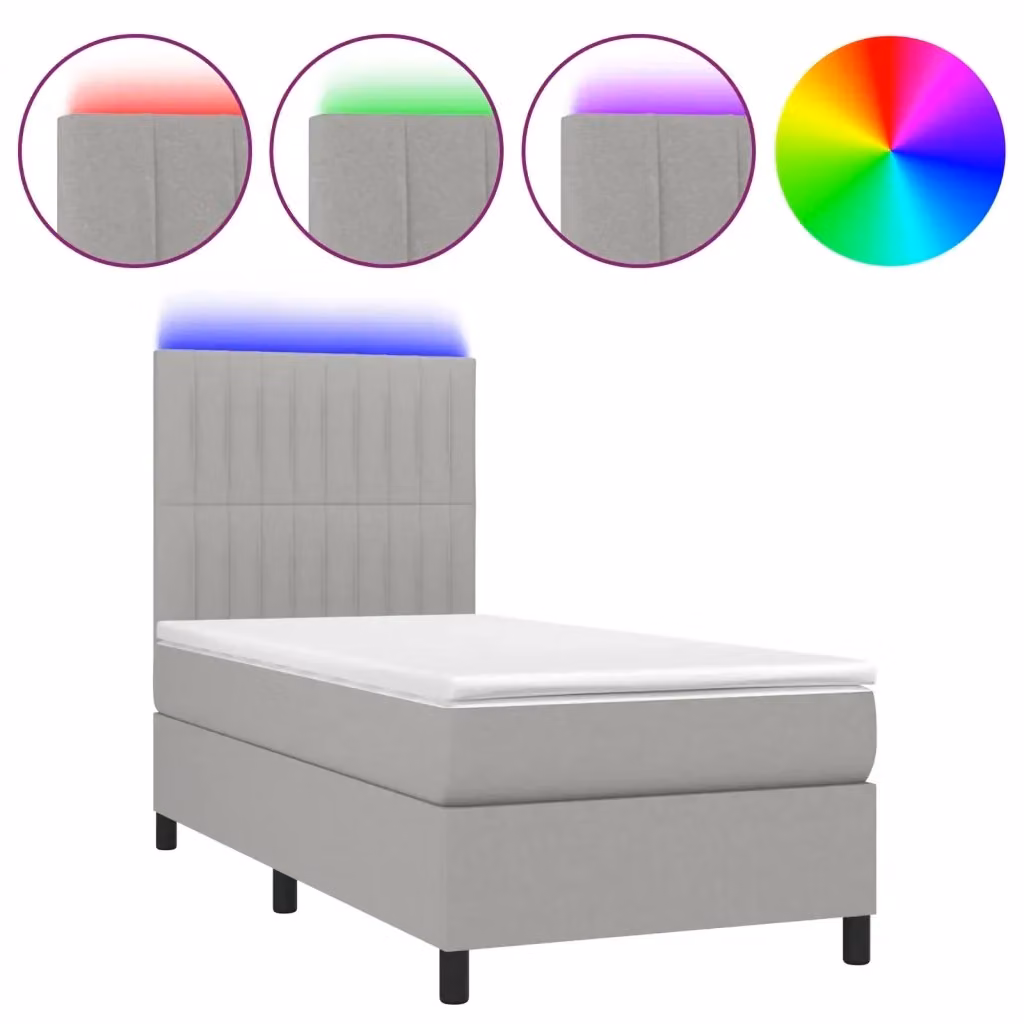 Letto Ibrido con Materasso e Illuminazione LED vidaXL in Tessuto Grigio Chiaro e Bianco, L/P: 90 x 190 cm – 2