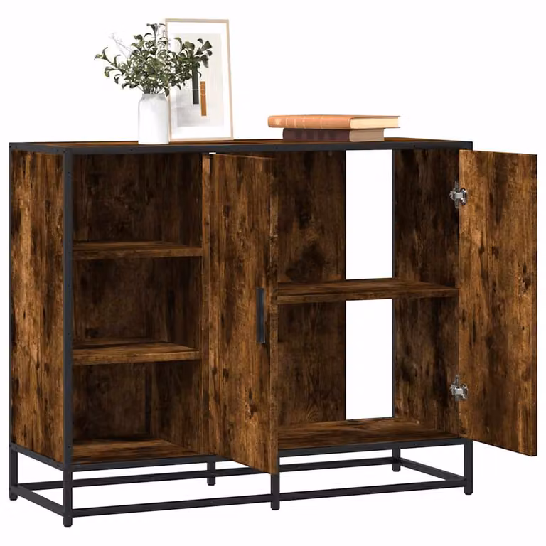 Credenza vidaXL in Rovere Fumo e Legno Multistrato, Stile Industrial, L 92 x P 35 x H 76 cm