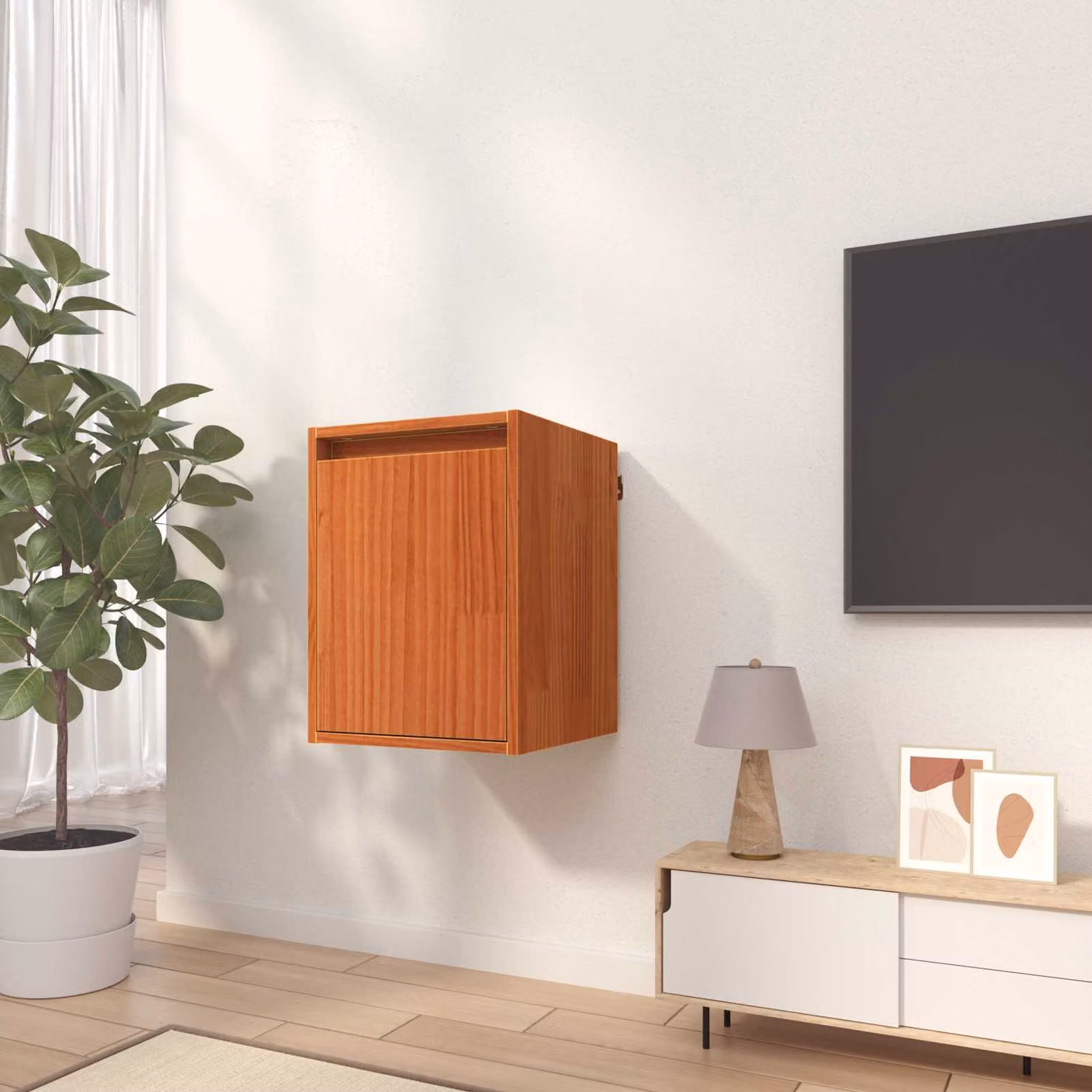 Set di 2 armadietti a muro vidaXL in legno di pino marrone cerato, L 30 cm x P 30 cm x H 40 cm