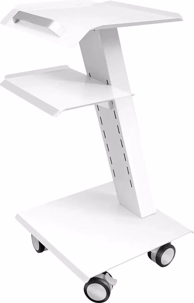 Carrello medico - Carrello a 3 ripiani per clinica e laboratorio - Con presa di corrente - Cassetti e vano porta strumenti - Carrello mobile su ruote - Bianco