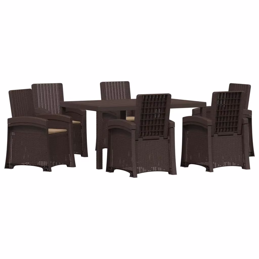 Set da pranzo da giardino moderno vidaXL in rattan sintetico composto da 7 pezzi, colori marrone e beige – 2
