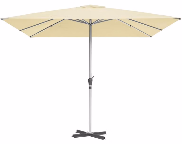 Ombrellone quadrato, 300 x 300 cm, con struttura a croce, color crema