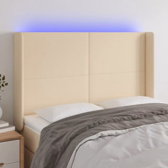 Testiera con LED Design Mania in tessuto beige con porta USB L: 147 cm, P: 16 cm, H: 118/128 cm – 1