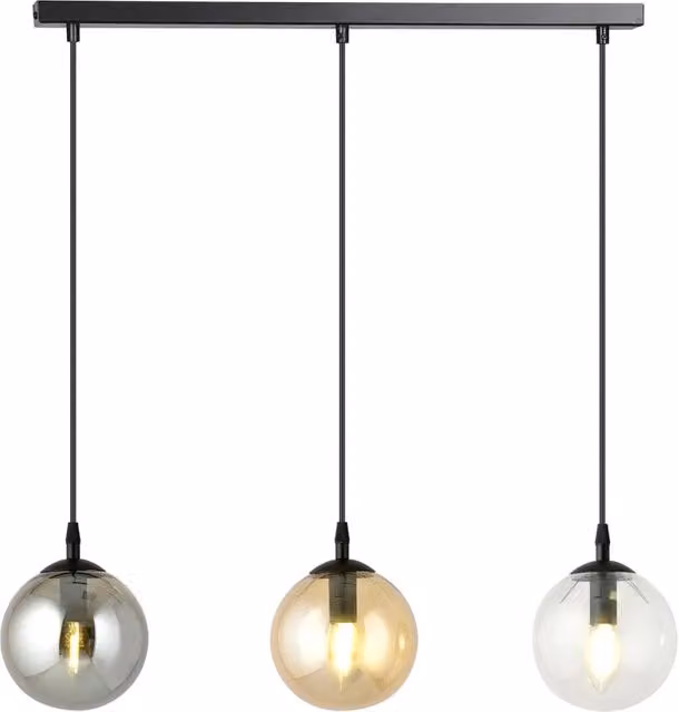 Lampada a sospensione moderna Luceart-Classic con 3 luci in metallo nero e sfere in vetro multicolor