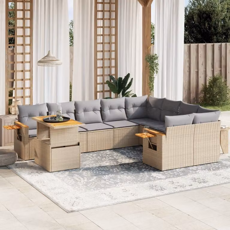 Maison Exclusive - Set Divano da Giardino 10 pz con Cuscini Beige in Polyrattan
