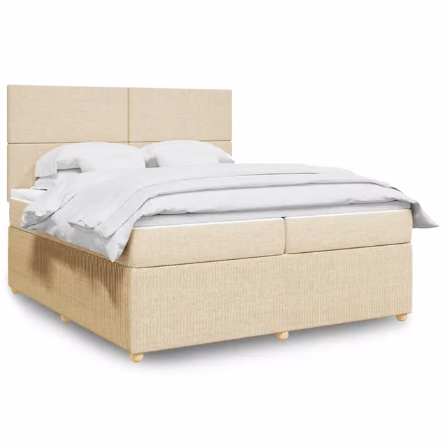Letto Ibrido vidaXL con Giroletto a Molle e Materasso in Tessuto Beige e Bianco L/P: 200 x 200 cm