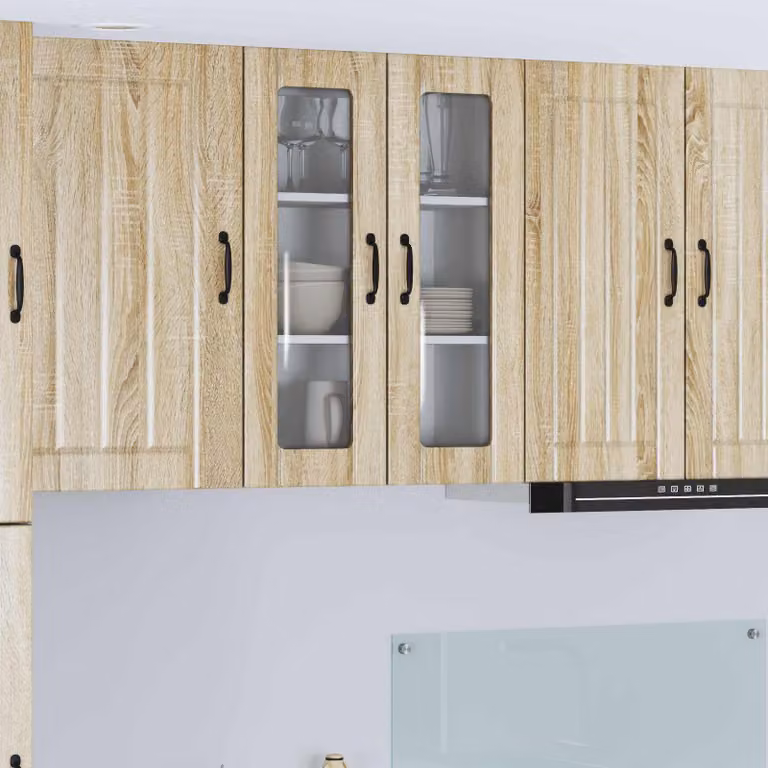Mobile da parete LUCCA vidaXL in Rovere Sonoma con ante in vetro e ripiani interni, L 60 cm x P 31 cm x H 80 cm
