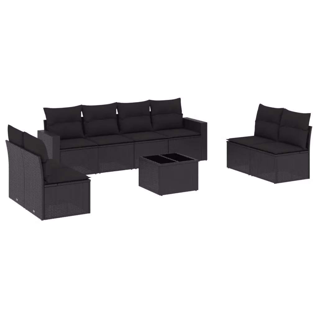 Set di divani da giardino vidaXL in polyrattan nero con cuscini, tavolino e sedute componibili a forma di U – 2