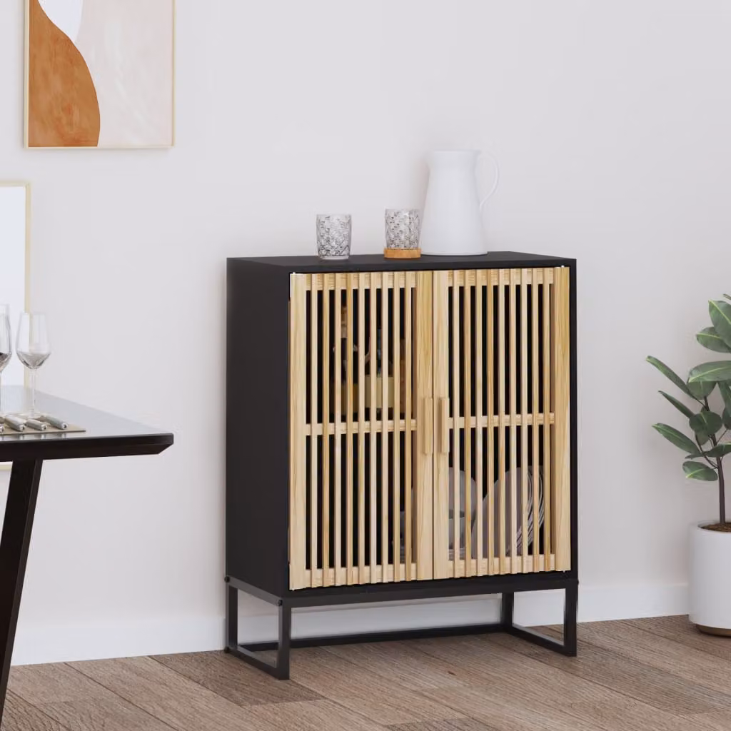 vidaXL Credenza Nera con Ante in Vetro in Legno e Metallo L: 60 cm, P: 30 cm, H: 75 cm