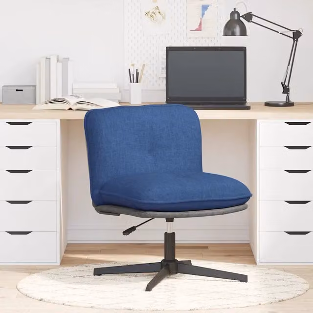 Sedia da Gaming e Ufficio Girevole Blu in Tessuto con Ruote e Struttura in Metallo e Legno