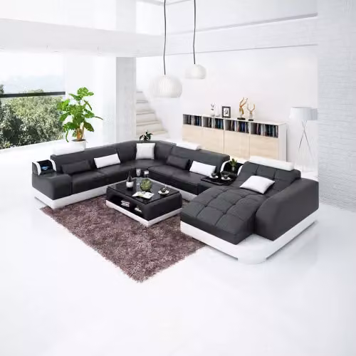 Wohnzimmer Design Ecksofa Möbel Moderne Eckcouch Lederpolster Couch Sofa U-Form
