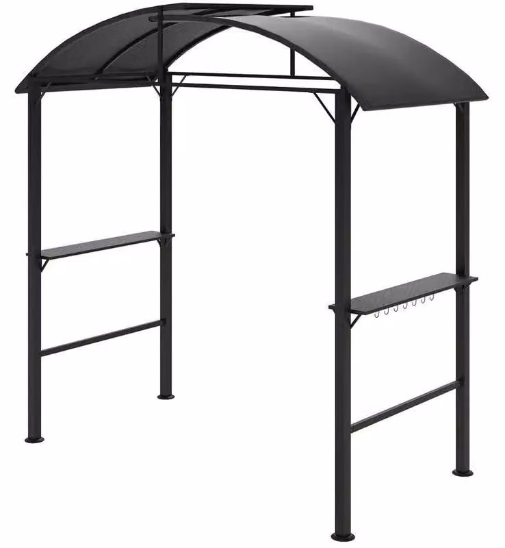 Gazebo per barbecue - Struttura in plastica - Dimensioni: 233x110x235 cm - 2 ripiani e ganci - Tetto in poliestere - Colore: nero