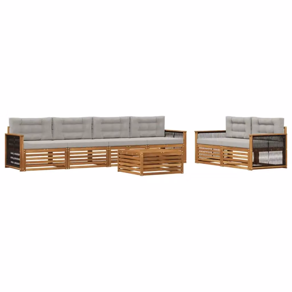 Set di divani da esterno moderno vidaXL in legno di acacia, 7 pezzi, colore marrone e grigio – 2