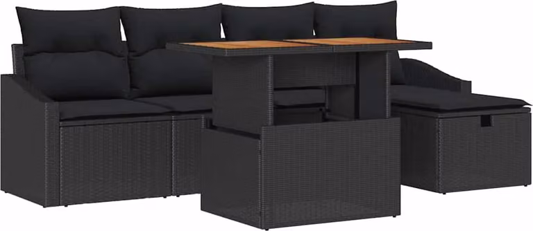 Set Divano da Giardino 6 pcs Nero polyrattan