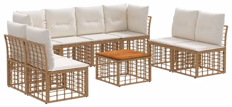 Set di divani da esterno 9 pcs Naturale e Bianco Crema