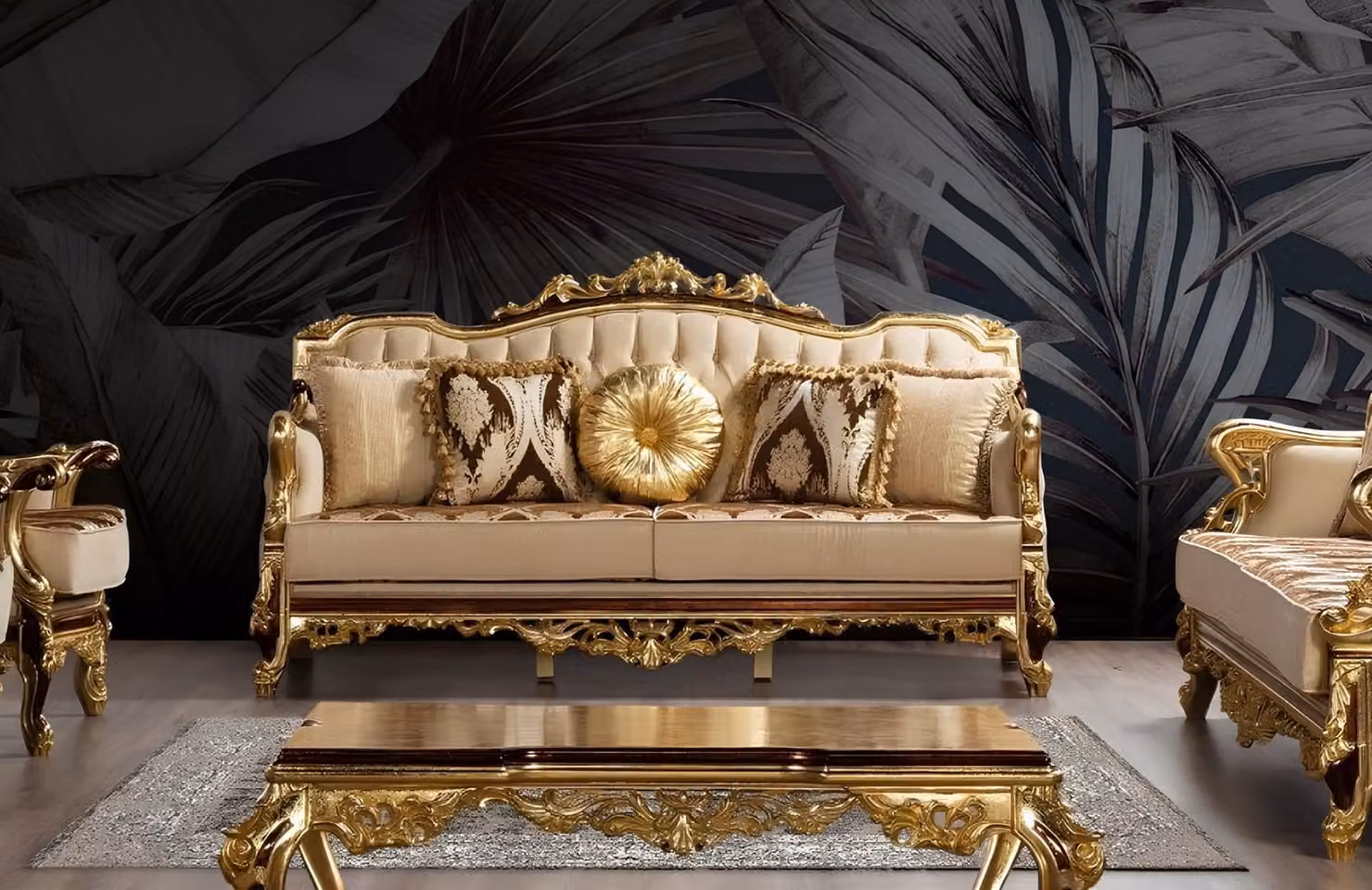 Dreisitzer Sofa 3 Sitzer Barock Rokoko Couch Luxus Sofas Stoff Textil Design