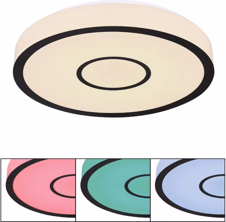Globo Lighting plafoniera metallo bianco, plastica opale scintillante, plastica nera scintillante, dimmerabile, cambia colore, fissabile colore, cambia colore RGB, fissabile colore RGB, SmartLight, app, funzione memoria, luce notturna, telecomando, batter